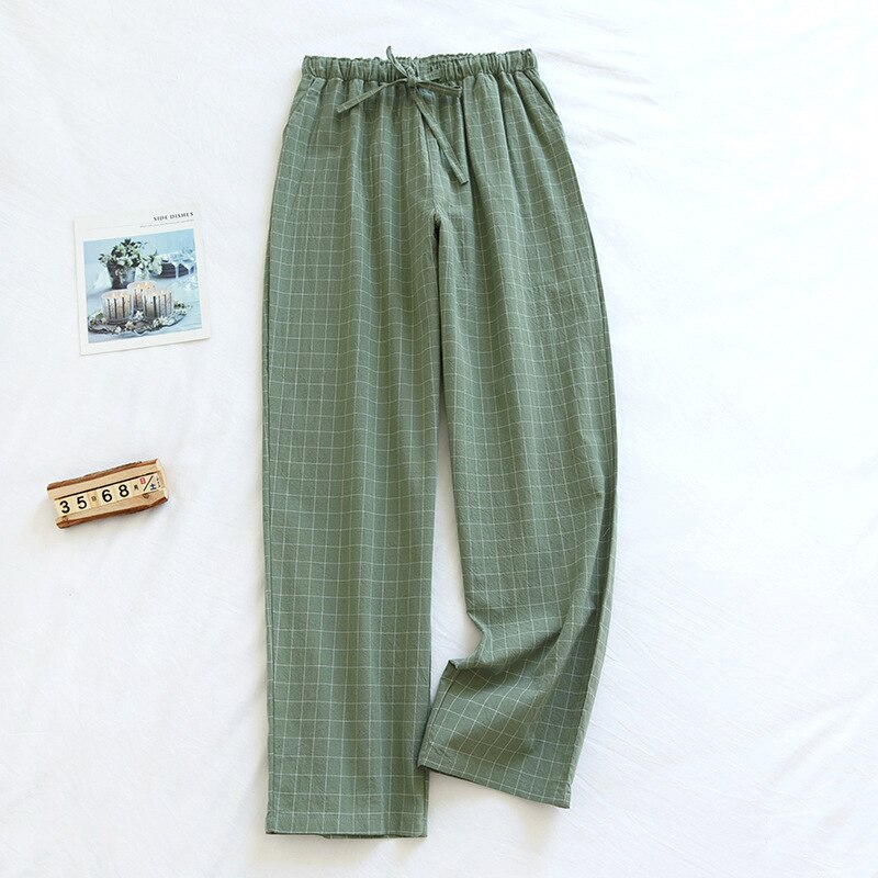 Baumwolle Frauen Schlaf Böden Plaid Elastische Taille Hause Hosen Dünne Hause Hosen Nachtwäsche Hosen 122996WKA: Grün / L