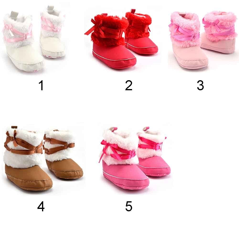 Newborn Baby Girls Bowknot Snow Boots Soft Crib Shies Toddler Knit Faux Fleece Boots