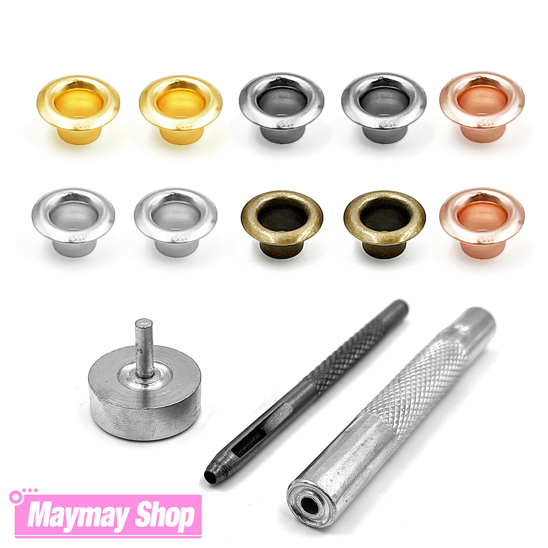 Juego de Ojales metálicos con arandelas para ropa, herramientas de artesanía de cuero, accesorios, zapatos, cinturón, tapa, bolsa, 4mm, 100 Uds.
