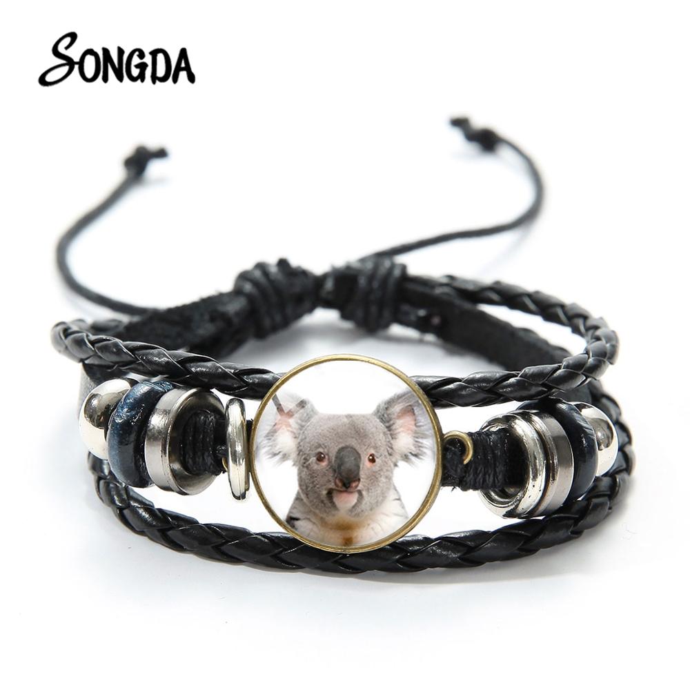 Nette Koala Baby Armband Wertvolle Tier Glas Dome Fotos Multilayer Leder Armbänder Gewebt Armband für Kinder