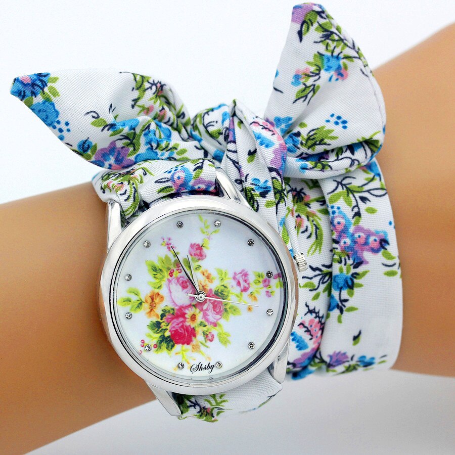 Shsby – montre-bracelet en tissu pour femmes, , motif floral, tendance, bonne , jolie montre pour filles: silver 10