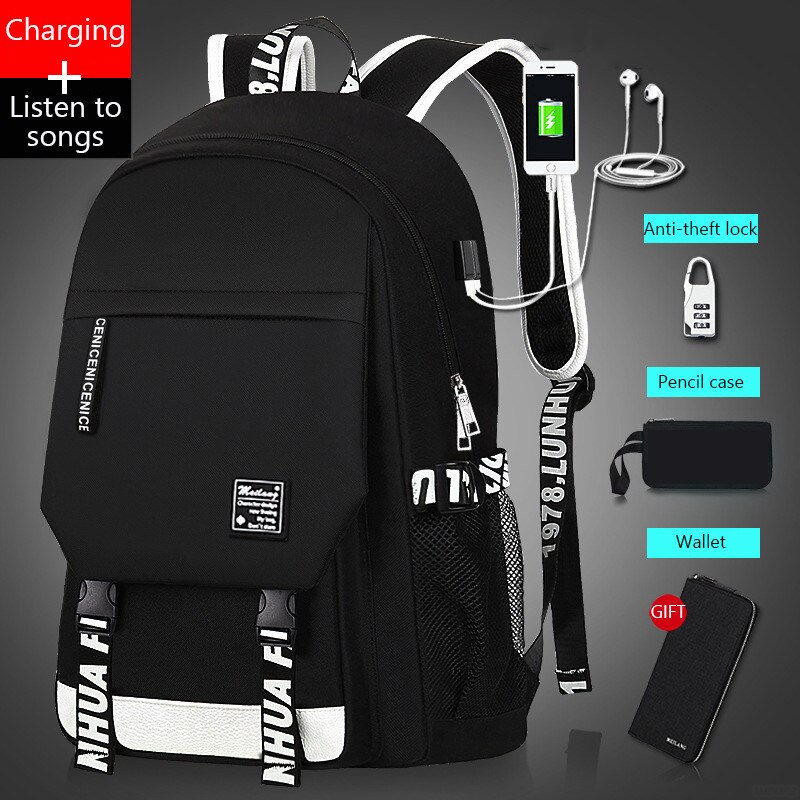 USB musique lumineux cartable unisexe pour adolescents sac à dos à sac d'école étudiant livre sac pour garçons filles: Photo color20