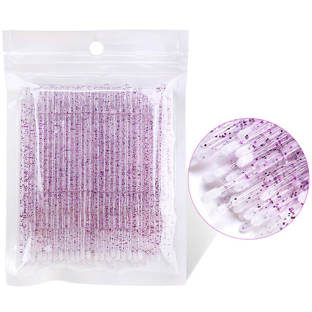 100pcs Disposable MicroBrush Eyelashes Extension Individual Lash Removing Swab Crystal Micro Brush Eyelash Extensions Tools: crystal purple