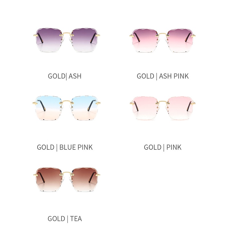 Kantløse firkantede overdimensionerede solbriller kvinder vintage luksus mærke diamant skære linse gradient solbriller