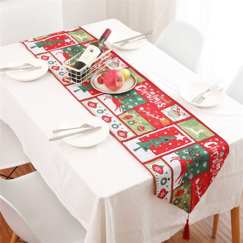 Kerst Tafel Decoraties Kerst Tafelloper Met Kwastje Kerst Stoffen Mat Tafelkleed Kerst Decoraties Voor Huis