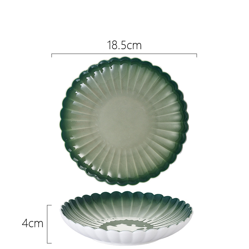Kitchen Cutlery Set Nordic Creativity Deep Dish Dinner Plate Gradient Green Ceramic Plate Bowl Home Steak Western Food Tableware: Soup Plate 18.5cm