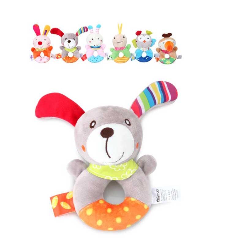 Babyspeelgoed met handvat, bel, babyspeelgoed van 0-12 maanden, cartoon pasgeboren, pluche rammelaar, bel, handspeelgoed, zachte babymobiel, babybel