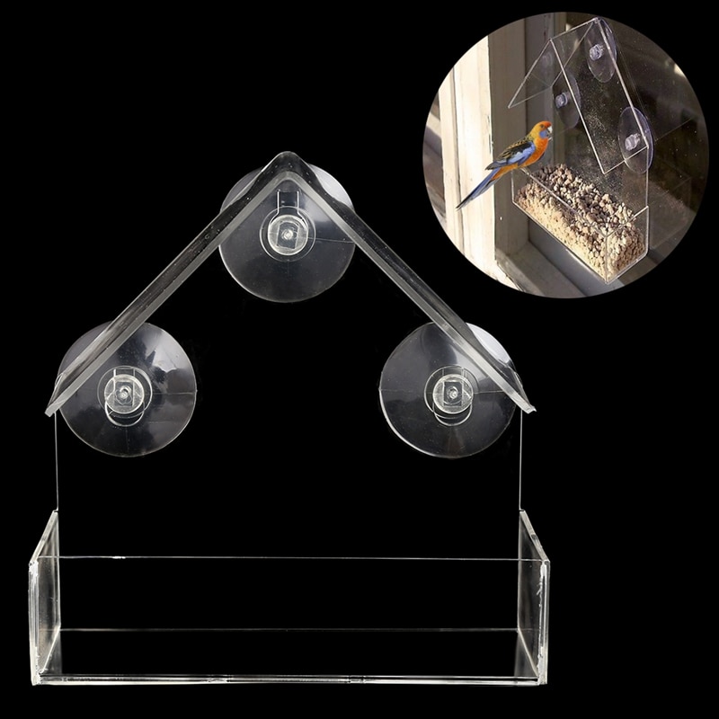 Mangeoire à oiseaux avec fenêtre transparente, maison à oiseaux avec aspiration, jardin extérieur, alimentation,
