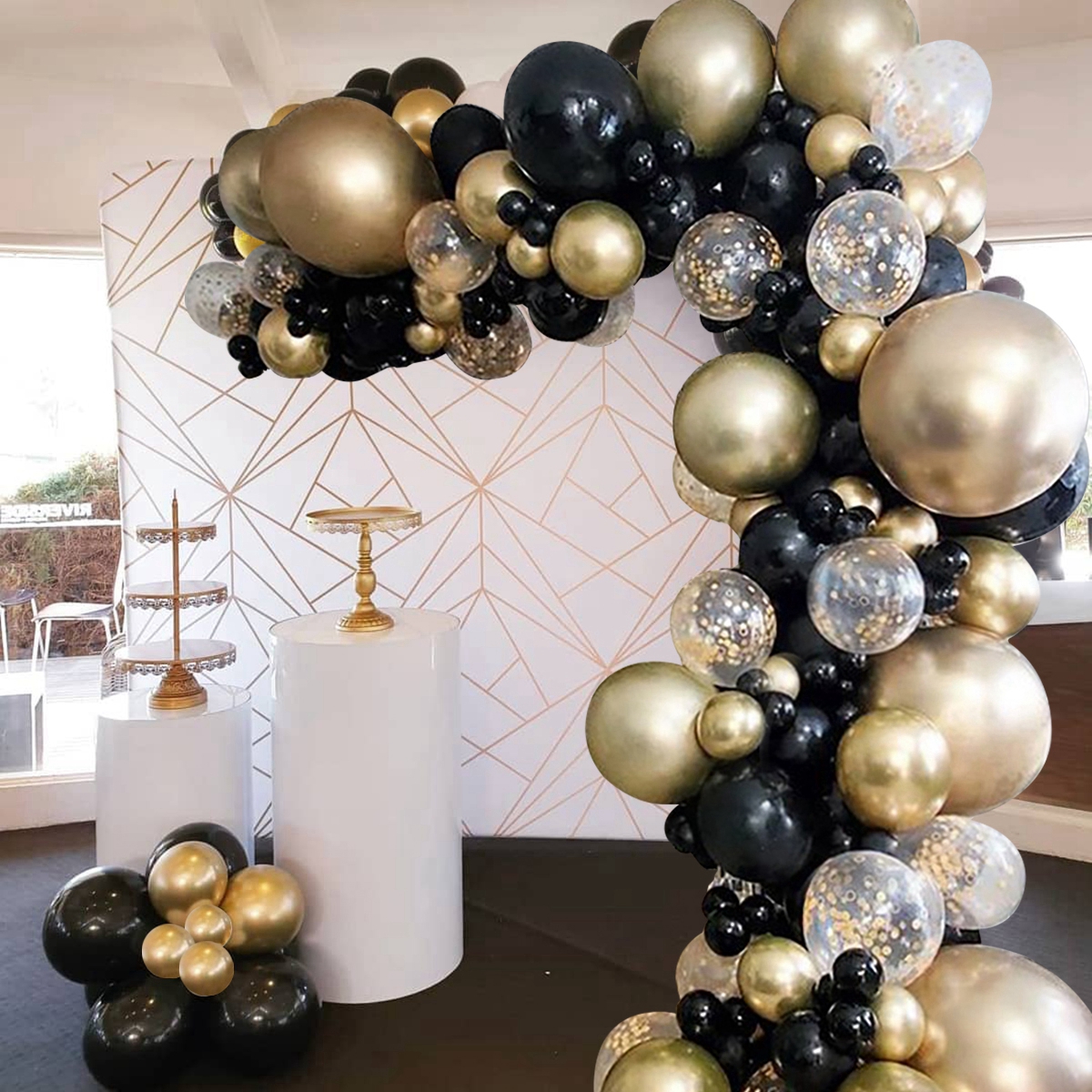 Kit de arco de Globos, guirnalda de Globos de látex negro dorado cromado para boda, de graduación, decoraciones para de cumpleaños