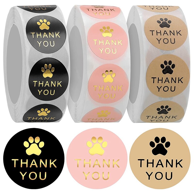 1500 Pcs Ronde Kraft Poten Print Bedankt Etiketten Stickers, Hond Claw Print Labels, Voor Afdichting En Decoratie: Default Title