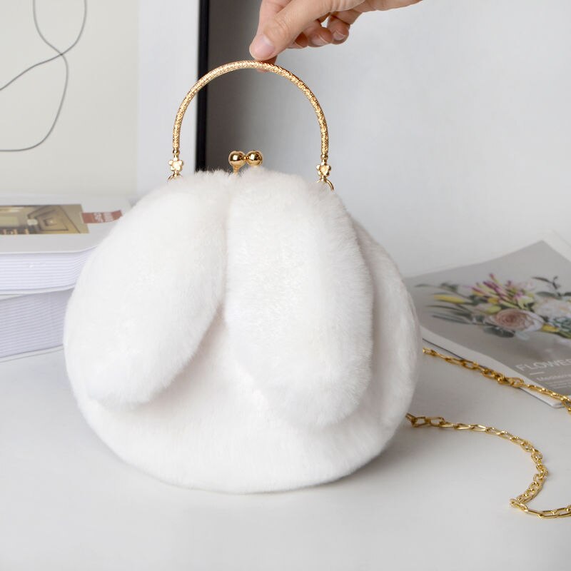 Orelhas de coelho saco de moda meninas de pelúcia coelho bolsa bonito orelhas de coelho moeda bolsa carteira cinza branco japão kawaii bonito compõem saco: White