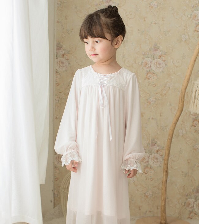 Camisones de princesa Lolita para niños y niñas, ropa de dormir de gasa con lazo, Vintage, de malla