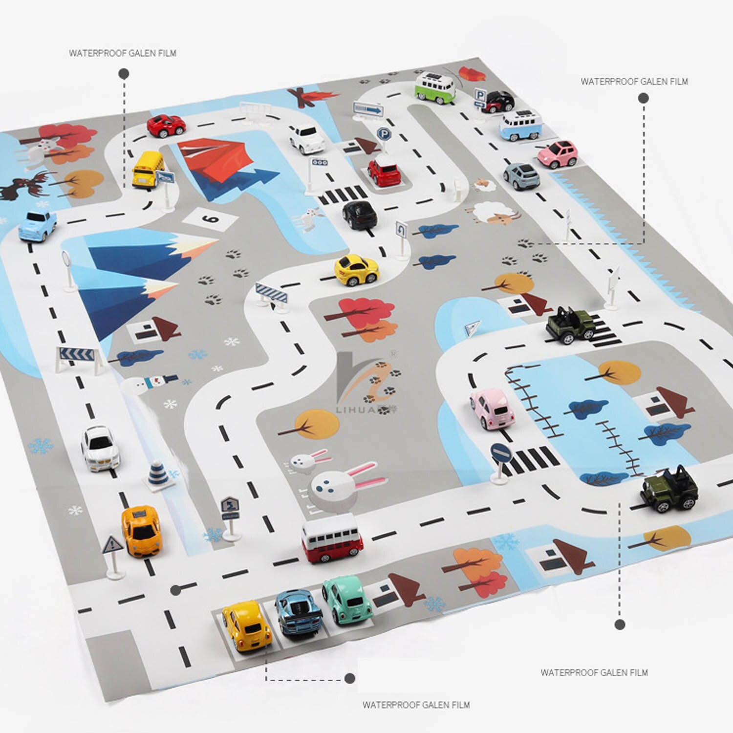 Kids Playmat Carpet Rug City Life Educational Mat with 18pcs Road Traffic Patterns Signs Great for Kids Toddlers Playing Car Toy