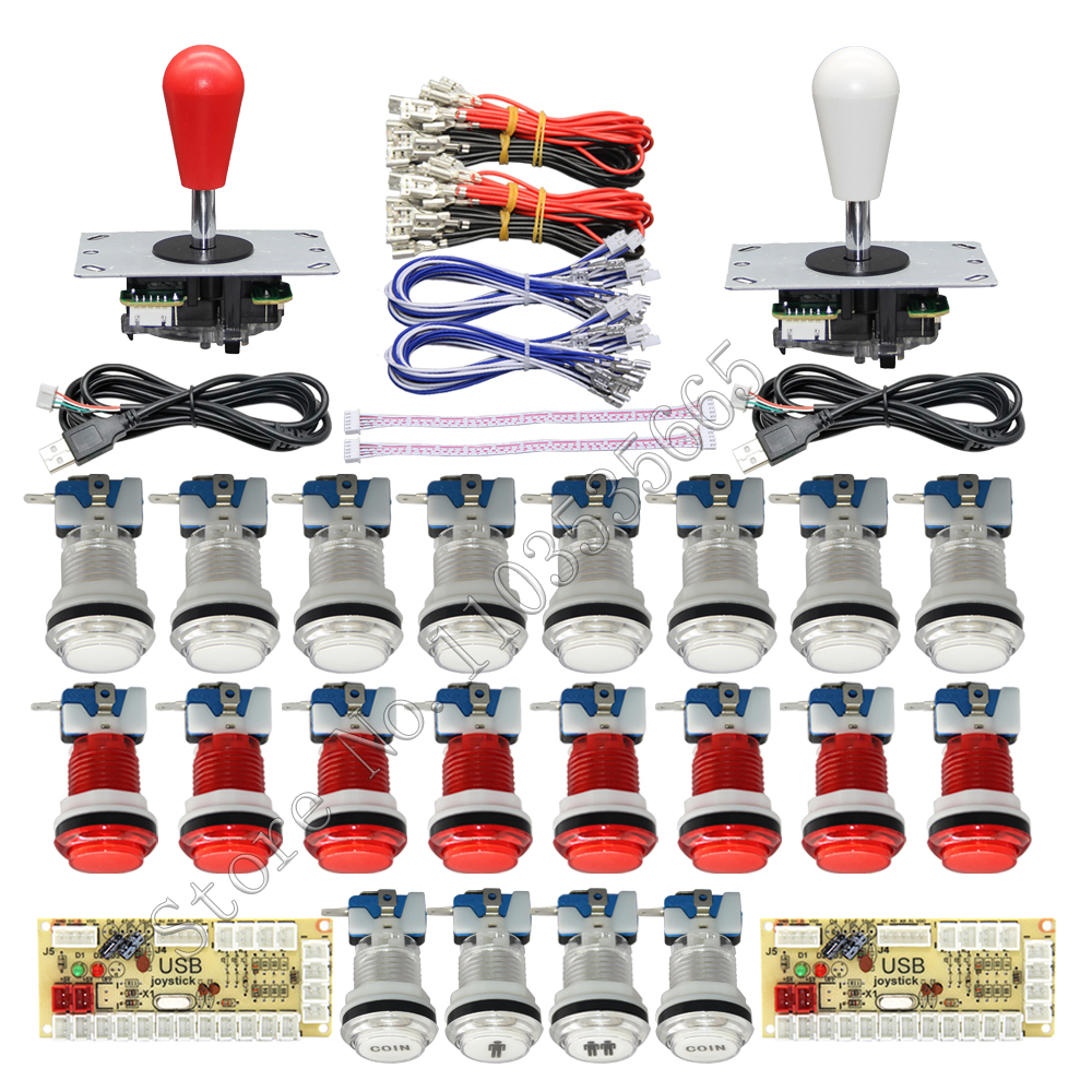 Gør-det-selv 2- spillers pc raspberry pi arkadespilsæt med led-trykknap amerikansk joystick usb-encoderkabler mame jamma-dele: Marine blå