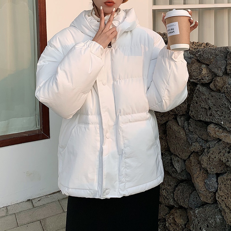 Warme winterjas dames zwarte parka zoete preppy stijl dikke losse korte katoenen gewatteerde jassen dames herfstjas