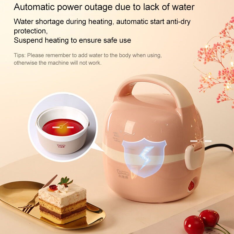 220V ELectric Rice Cooker Appliance Lunch Box Stainless Steel Liner Insulation 1.3L Mini Multicooker Rice Pot 1-2 people