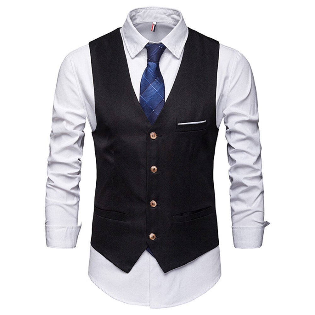 Herfst Mannelijke Formele Rokkostuum Vesten Slim Fit Mannen Pak Vest Man Bruiloft Vest Homme Casual Mouwloze Zakelijke Jas: Black / L