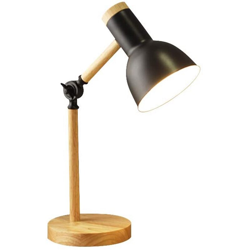 Mengjay Nordic Moderne creatieve tafellamp, slaapkamer, bedlampje voor kinderen, kantoor, oogbescherming, leestafellamp, verstelbare bureaulamp, E27, hout, metaal, nachtlampje, wit