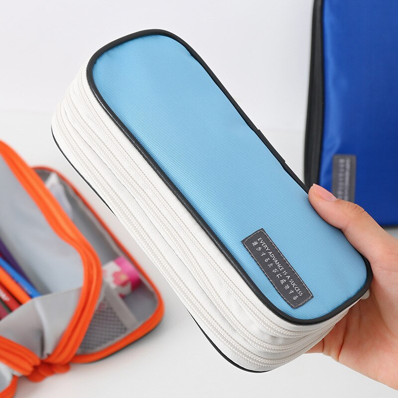 Estuche de lápices de tres capas de gran capacidad, Estuche escolar resistente al agua, Simple, Piornik Szkoln