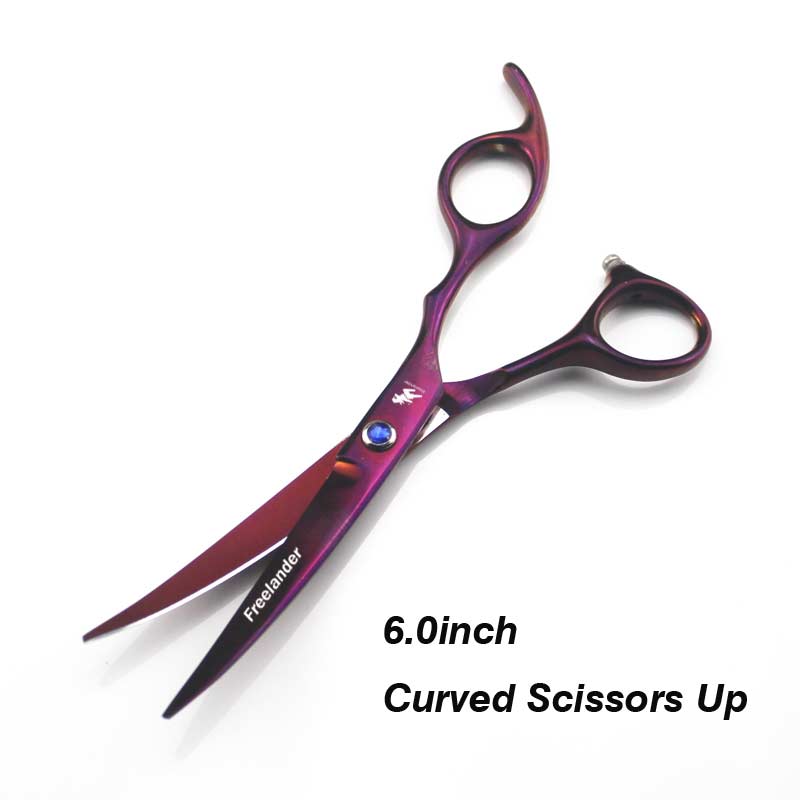 6.0 scissors dog pet grooming polishing tool animal hair Double tail curved scissors Cutting Scissors Thinning: Purple Curved Up