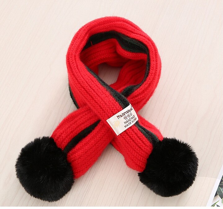 Børn drenge piger vinter tørklæde børn pompon baby tørklæde varm hals varmere tørklæder strikning uld hals varmere: Rød