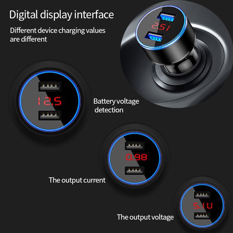 USB Auto Sigarettenaansteker Auto-oplader LED Display Aanstekers Voltmeter Socket Splitter Auto Splitter Auto Charger