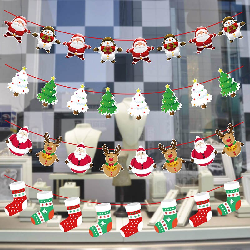 3m Länge Santa Claus Weihnachten Baum Zauberstab Hängen Papier Girlande Weihnachten Baum Dekoration Elch Socken Sterne freundlicher Frohe Weihnachten Banner