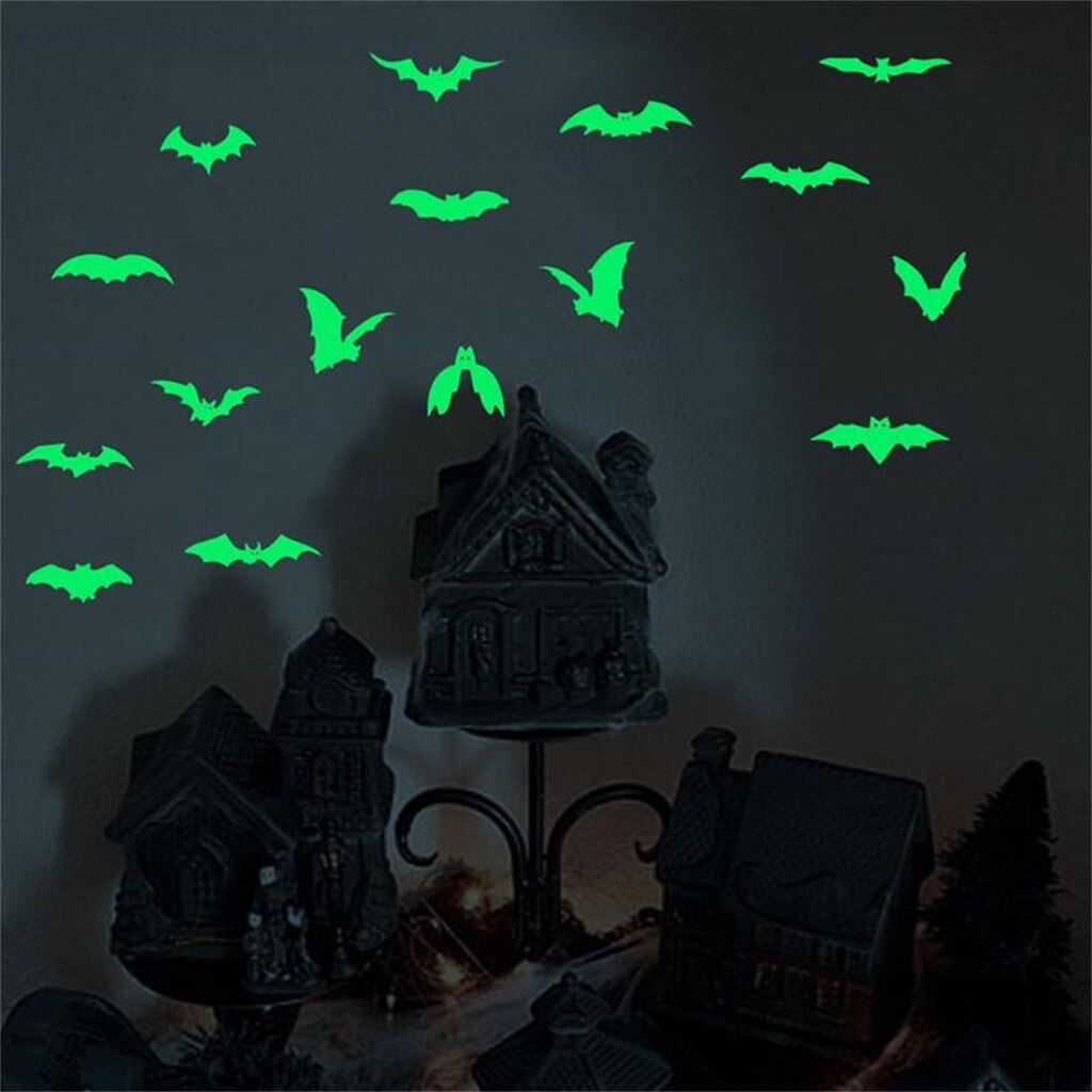 16Pcs Lichtgevende Bat Muursticker Halloween Fluorescent Glow Sticker Halloween Party Diy Decoraties
