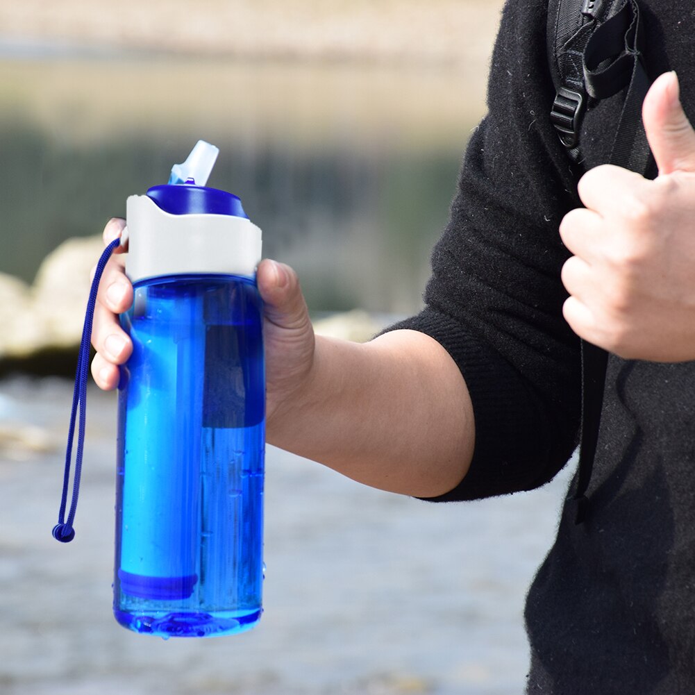 Taza de filtro de paja de gran capacidad, equipo de supervivencia para acampar y senderismo al aire libre, purificador de agua de emergencia, botella de bebida para beber, 750ml
