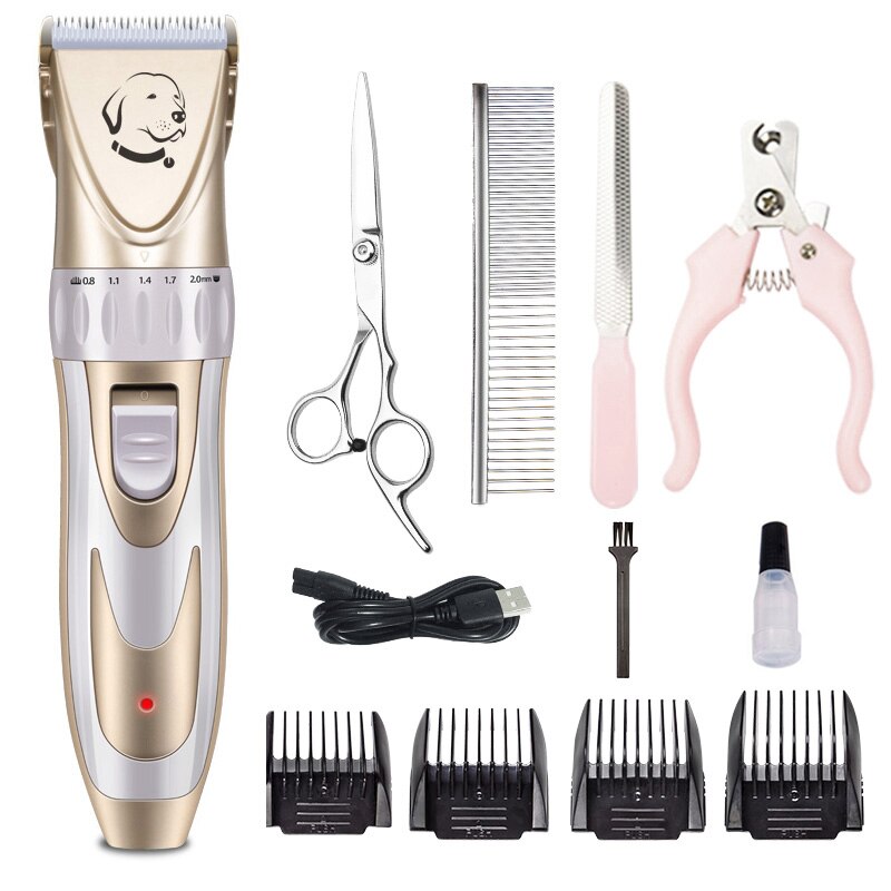 Profissional pet cão aparador de pêlos animais de estimação grooming clippers gato cão cortador máquina barbeador baixo ruído tesoura elétrica clipper: KIT3-WHITE