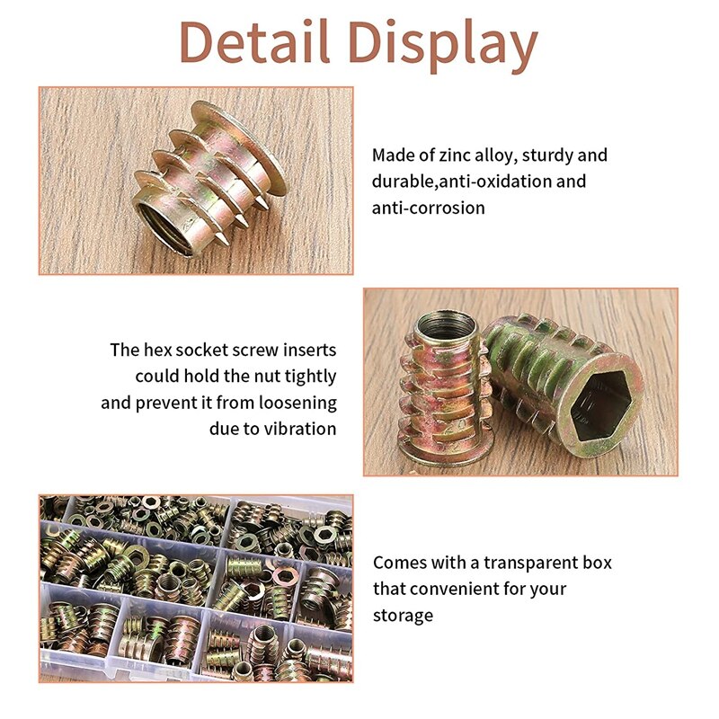 230 Threaded Nut Inserts, M4/M5/M6/M8/M10 Zinc Alloy Threaded Sockets, Hex Threaded Insert Nuts