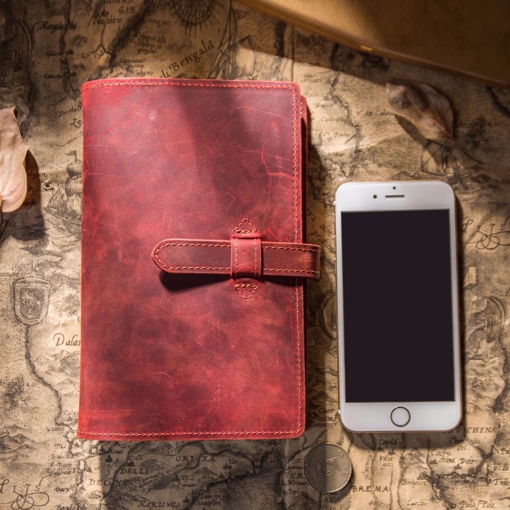 IPBEN Leather Notebook Travelers Journal Travel Planner a5 Note Book Diary filofax Handmade Calendar Postcard Stickers