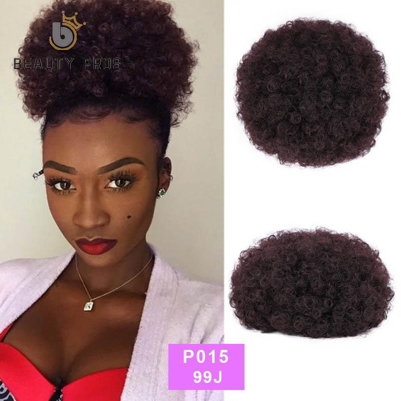 BEAUTY PROS High Puff Afro Curly Wig Ponytail Drawstring Short Afro Kinky Chignon Bun Hairpiece Pony Tail Clip In on: P015-99J