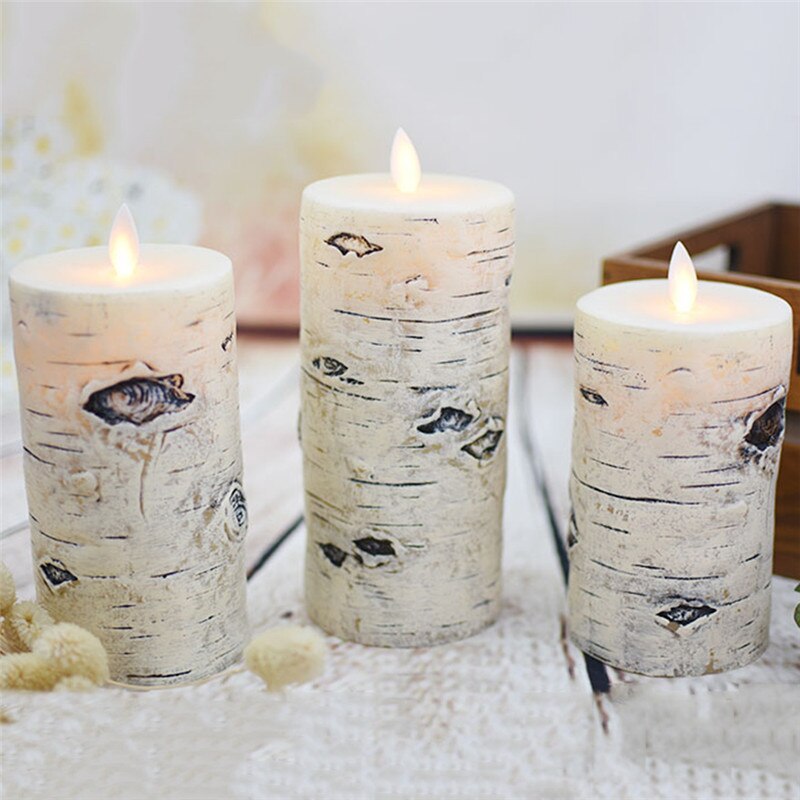 Birch Shaped Flameless Electronic Candle Night Light Paraffin LED Candle Wax Candle For Christmas year Wedding Decoration