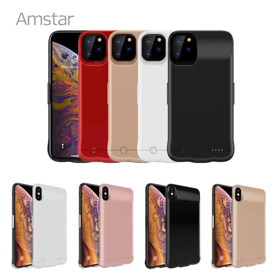 Fundas para cargador de batería Amstar, funda trasera para cargador de batería de 5200/6200mAh para iPhone 11 Pro Max X XR XS Max