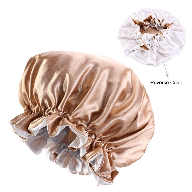 Ekstra stor satin silke motorhjelm sovekappe soild farve kemoterapi bruserhætter premium elastikbånd hatte satinhuer: Khaki