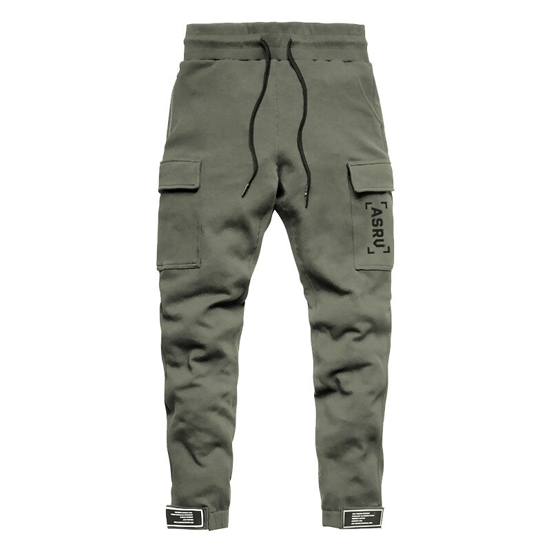 Stil overalls herre ensfarvet multipocket mærke herre sports fritidsbukser slim fit herrebukser med små fødder: Grøn / M