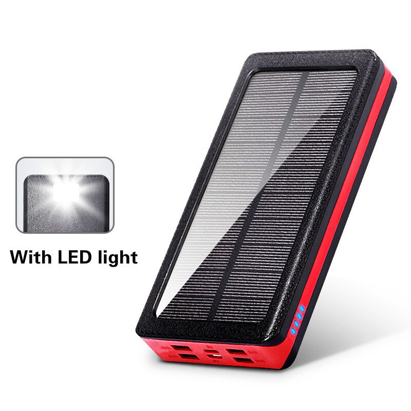 45000mAh Solar Power Bank for Samsung Iphone Xiaomi Smartphone LED Light Portable Solar Power Bank Charger Waterproof 4 USB: Red