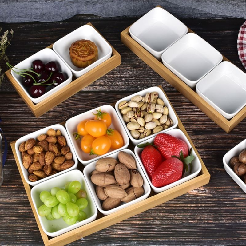 Ceramic Sauce Dish Divided Dipping Bowl Tray Condiment Dish Storage Tray for Kitchen Spices Vinegar Nuts Sushi Vinegar