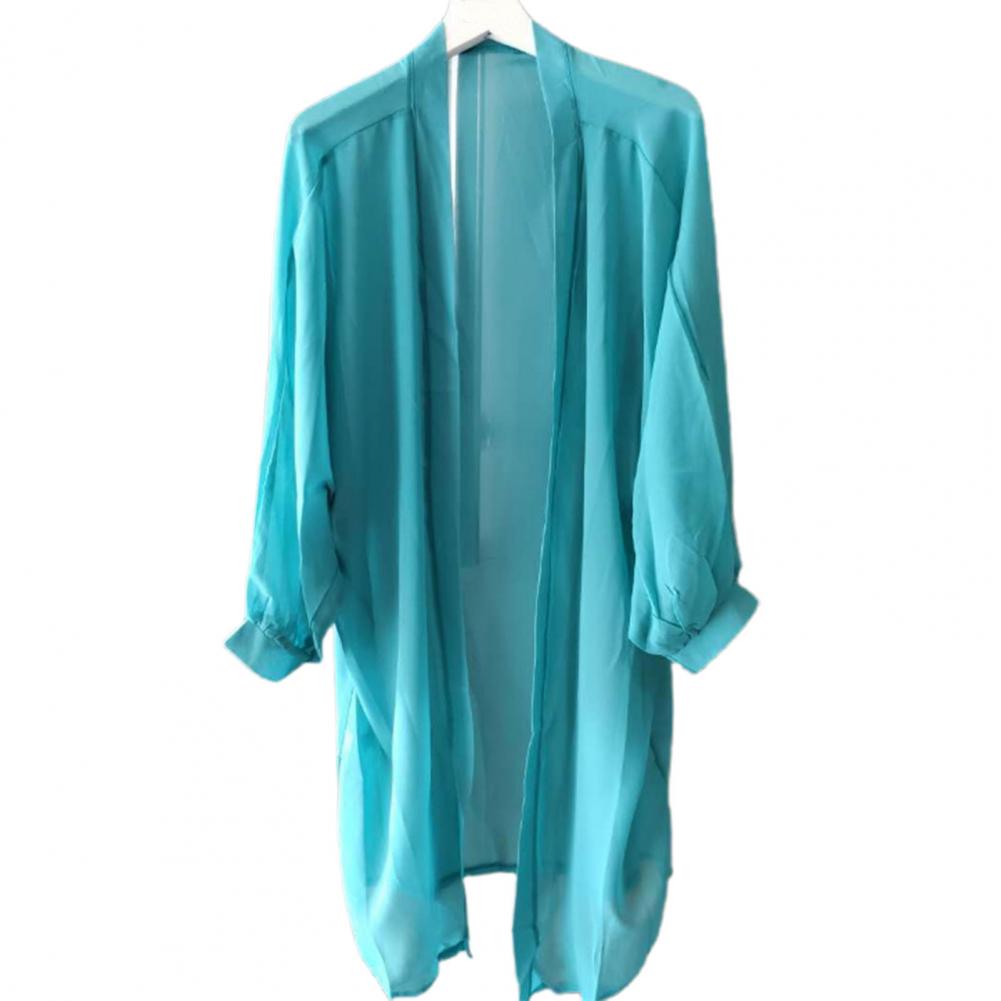 Vrouwen Zomer Mouw Effen Kleur Anti Zon Dunne Vest Midi Jas Vrouwelijke Zomer Strand Kimono Lange Batwing: Blauw