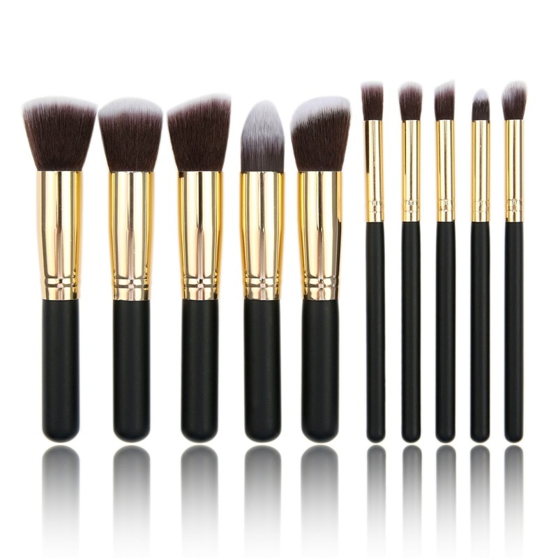 10 stk makeup børster sæt pincel maquiagem cosmetics maquillaje makeup værktøj pudder øjenskygge kosmetik sæt sort guld