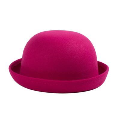 Retail Little Girls Fedora Hat Dome Cap Children Dress Hats Kids Caps Felt Hats Wool Felting Bowler Hat: rose Red / Child 50-53cm