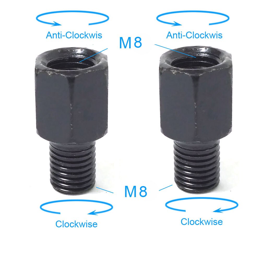 Pair Black Motorcycle Mirror Adapters M10 10MM M8 8MM Rearview Mirrors Conversion Bolt Clockwise Anti-clock Right Left Thread: 2x M8M8  LR