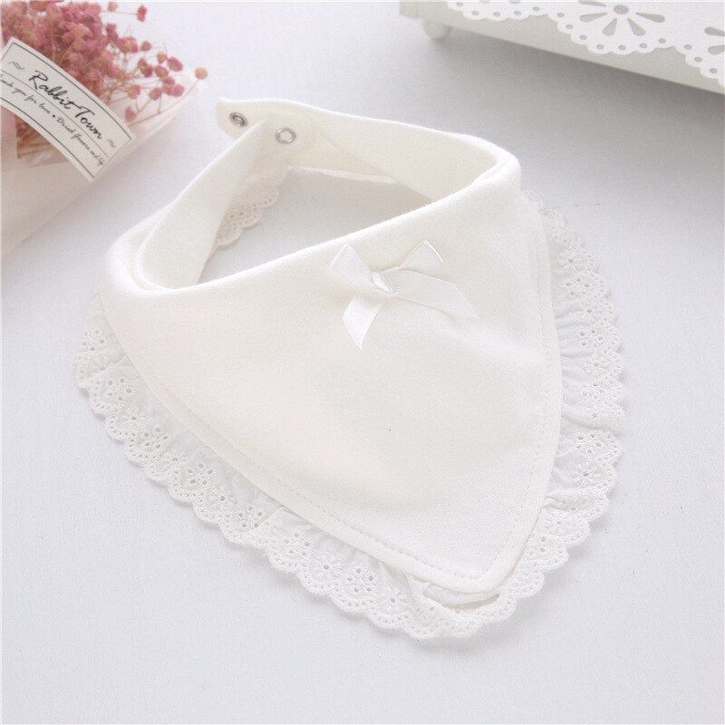 Meisje Baby Slabbetjes Speeksel Handdoek Peuter Bib Prinses Kant Meisje Driehoek Handdoek Boog Prinses Slabbetjes Burp Doek Peuter Kant Baby slabbetjes: White triangle