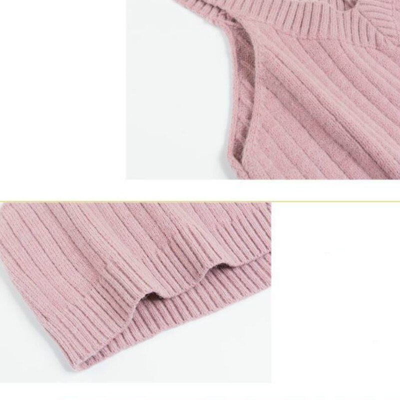 Sweater Vest Women Korean Style Crop Tops Leisure V-neck Trendy Sweet Sweaters Students Lovely Simple Solid All-match