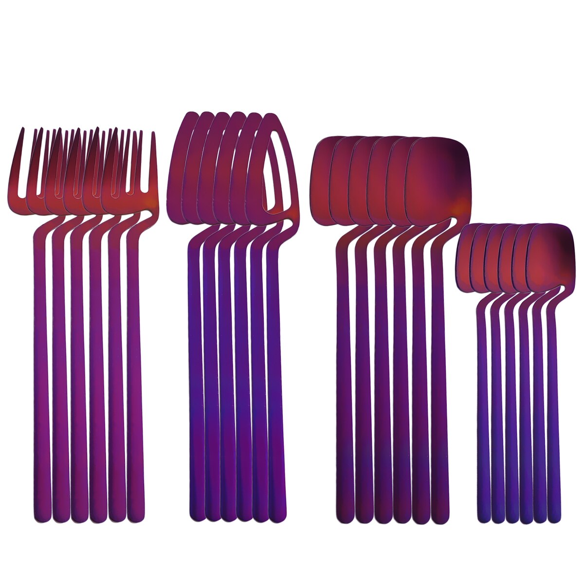 Zoseil Cutlery Set Stainless Steel Dinnerware Black Stainless Steel Spoon Set Fork Spoon Knife Steel Cutlery Dinnerware Set: Purple 24pcs
