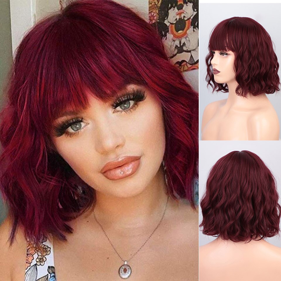 SUe EXQUISITE Wavy Wig 12'' Short Bob Wigs With Air Bangs Shoulder Length Women's Curly Wavy Short Wig for Halloween Costume: WS793-118