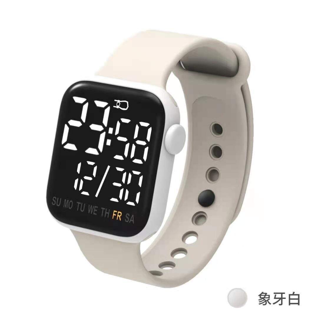 The square LED electronic watch apple touch screen LED watch digital sports students: White