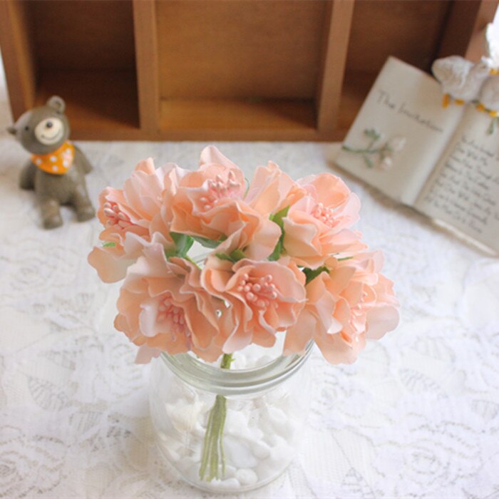 Mini Bouquet artificiel en soie rose 6 pièces/lot | Fleurs en papier pour décoration de mariage, fleurs pour Scrapbooking, boule de fleurs bricolage bon marché: Shallow orange