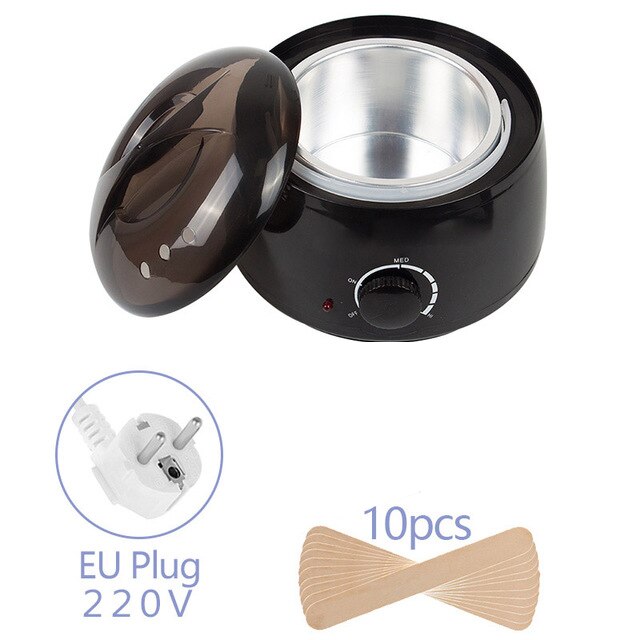 Mini Spa Wax Pot Kit 50 Stuks Hout Stickers Elektrische Ontharing Wax-Melt Machine Heater Waxen Handen Voeten body Paraffine Epilator: Black EU plug